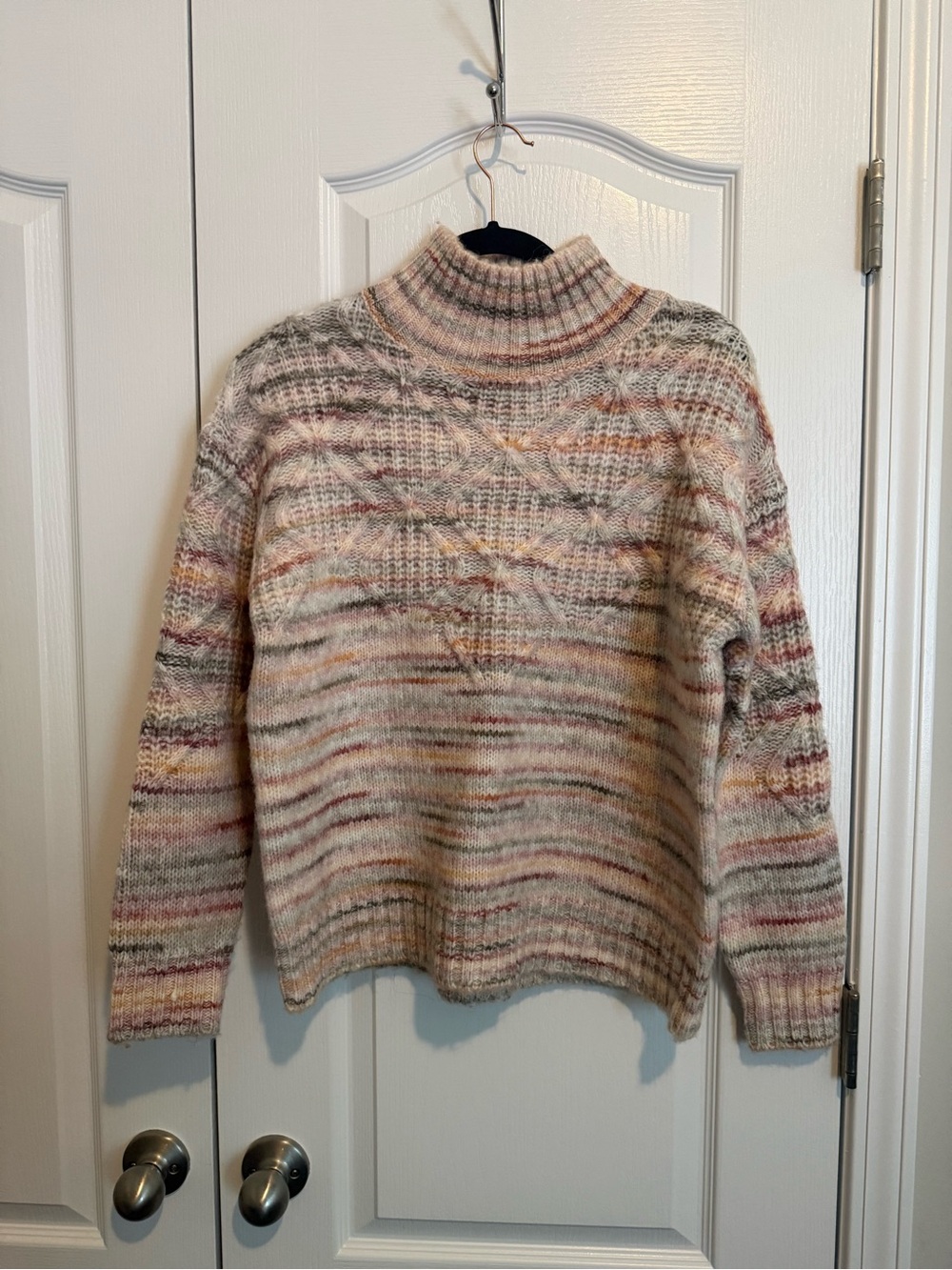 Heartloom Multicolor Striped Cowl Turtleneck Sweater - Cream, Pink, Gray, Brown